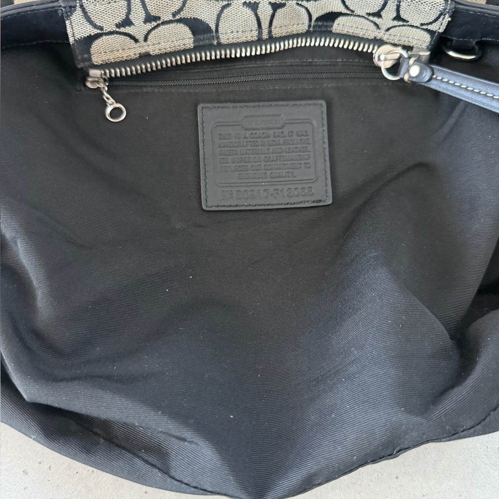 Coach Black and Beige Signature Canvas Satchel with Braided Leather Trim - Picture 12 of 14